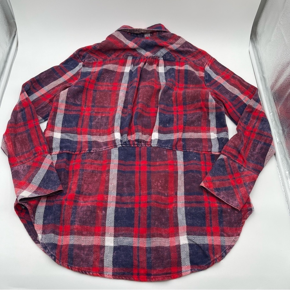Free People Easy Street Plaid Shirt Buttondown Flannel Size Flowy Lightweight - Picture 8 of 11